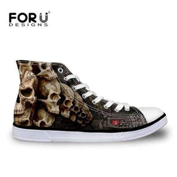 Planet Gates C4202AK / 5 FORUDESIGNS Fashion Men's High Top Vulcanize Shoes Classic Male Lace-up Canvas Shoes for Man Cool Black Punk Skull Flat Shoes