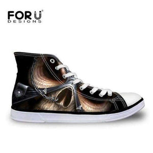 Planet Gates C4202AK / 5 FORUDESIGNS Fashion Men's High Top Vulcanize Shoes Classic Male Lace-up Canvas Shoes for Man Cool Black Punk Skull Flat Shoes