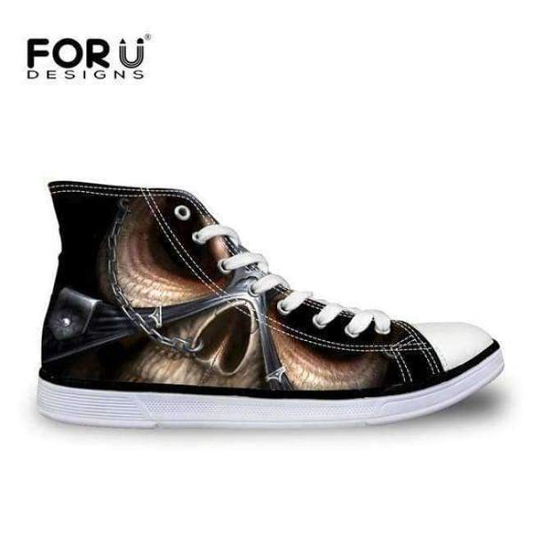 Planet Gates C4202AK / 5 FORUDESIGNS Fashion Men's High Top Vulcanize Shoes Classic Male Lace-up Canvas Shoes for Man Cool Black Punk Skull Flat Shoes