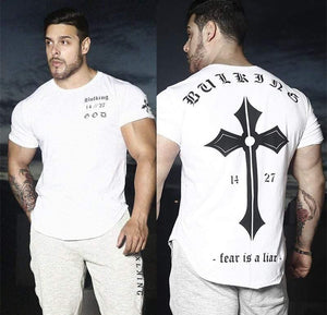 Men Casual Fashion Creative Printed T-shirt Gyms Fitness Bodybuilding Short Sleeve Cotton T Shirt Tee Tops Male Workout Clothing