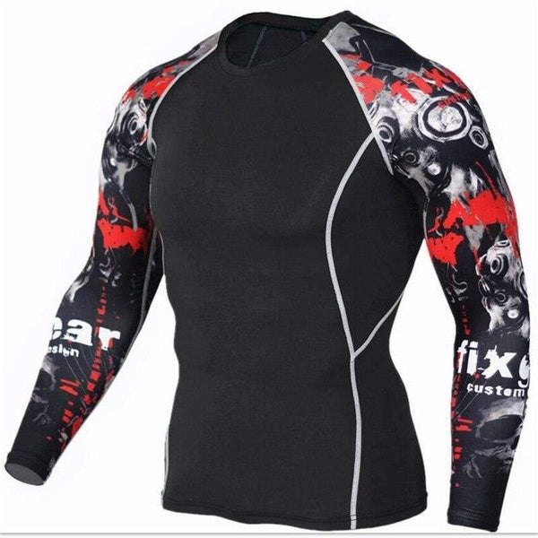 Men Long Sleeve T-shirt Man Compression Polyester Skinny Skull Print T Shirt Male Gyms Fitness Workout Jogger Tees Tops Clothing