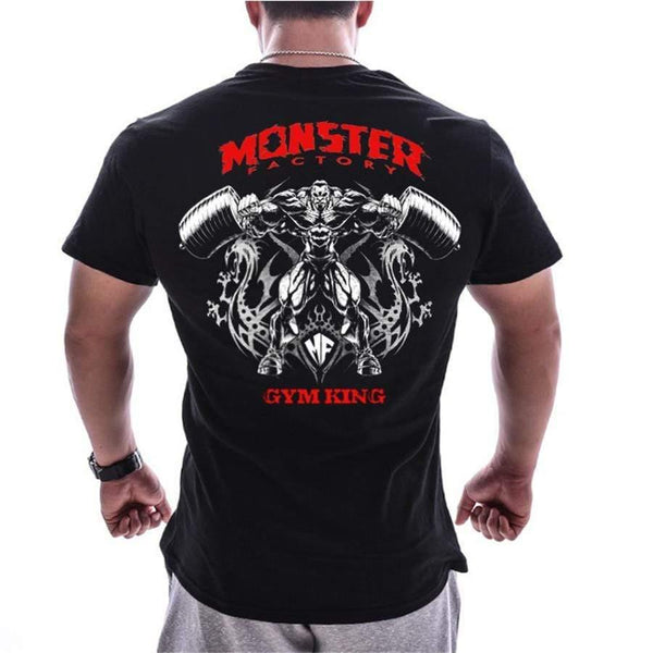 Men Summer Short Sleeve Cotton T-shirt Casual Print Black Tee Shirt Tops Male Gyms Fitness Bodybuilding Crossfit Brand Clothing