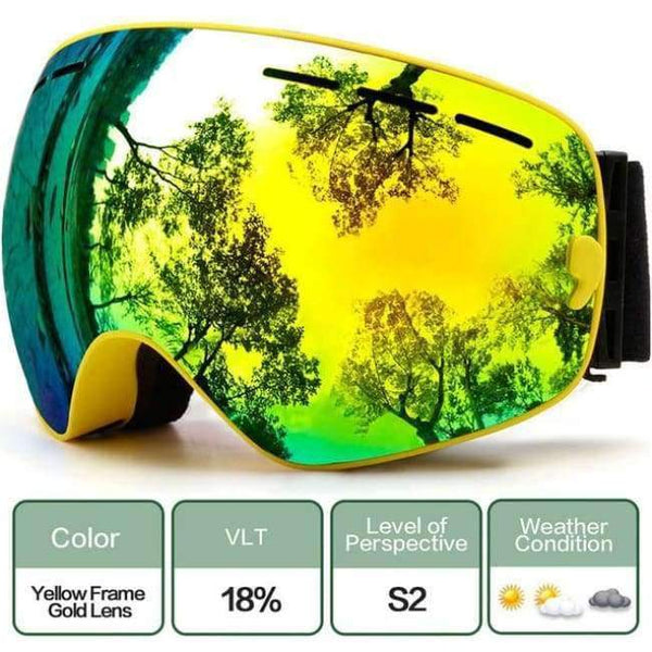 Planet Gates C5 Yellow Gold / China Ski Goggles,Winter Snow Sports Snowboard Goggles with Anti-fog UV Protection for Men Women Youth Snowmobile Skiing Skating mask