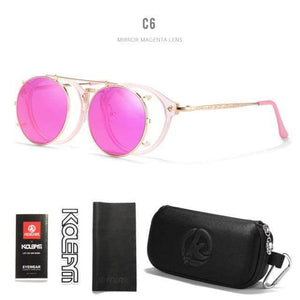 Planet Gates C6 / Black Hard Case Retro Steampunk Round Clip On Sunglasses Men Women Double Layer Removable Lens Baroque Carved Legs Glasses UV400  With Box