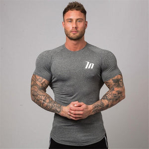 Superelastic Quick Dry T Shirt Mens Gyms Fitness Bodybuilding T-shirt Skinny Tee Shirt Tops Male Jogger Workout Brand Clothing