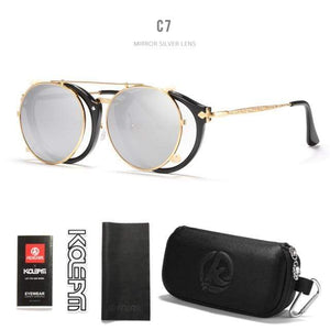 Planet Gates C7 / Black Hard Case Retro Steampunk Round Clip On Sunglasses Men Women Double Layer Removable Lens Baroque Carved Legs Glasses UV400  With Box