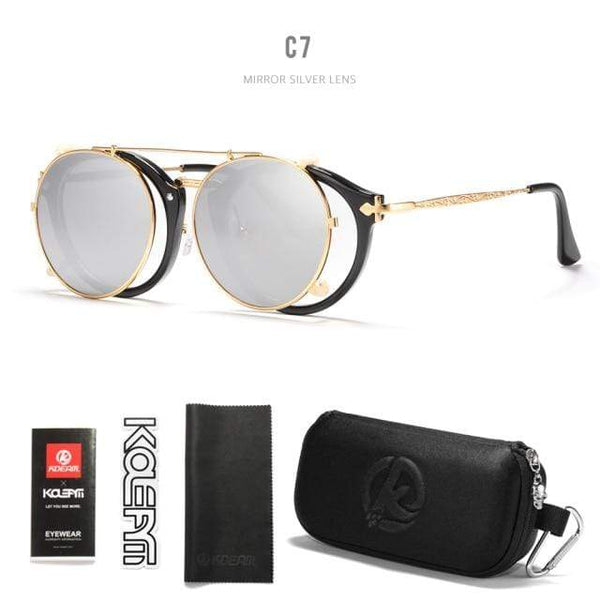 Planet Gates C7 / Black Hard Case Retro Steampunk Round Clip On Sunglasses Men Women Double Layer Removable Lens Baroque Carved Legs Glasses UV400  With Box