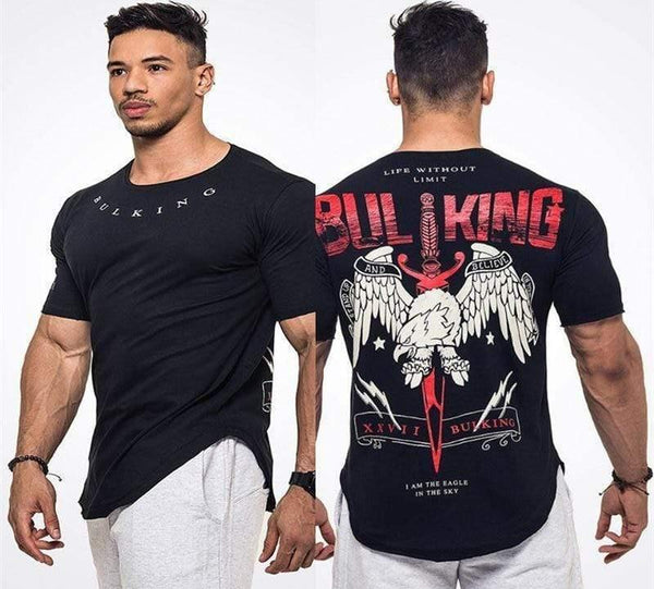 Mens Casual Fashion Printed Slim T-shirt Gyms Fitness Bodybuilding Short Sleeve Cotton T Shirt Tees Tops Male Workout Clothing