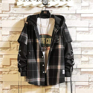 Planet Gates C809 1 / S FOR 155 CM 55KG Plaid Hoodie Sweatshirt Men Flannel Fleece Style Hip Hop High Street Casual Cardigan Long-Sleeved