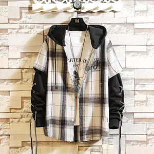 Planet Gates C809 2 / M FOR 160 CM 60KG Plaid Hoodie Sweatshirt Men Flannel Fleece Style Hip Hop High Street Casual Cardigan Long-Sleeved