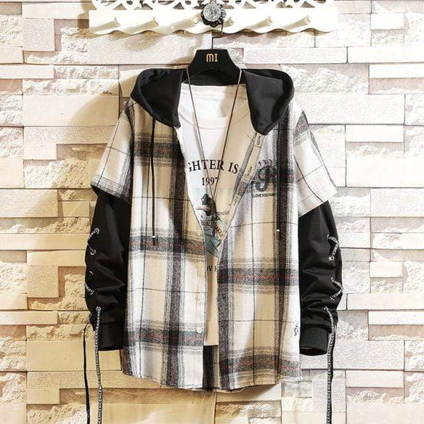 Planet Gates C809 2 / M FOR 160 CM 60KG Plaid Hoodie Sweatshirt Men Flannel Fleece Style Hip Hop High Street Casual Cardigan Long-Sleeved