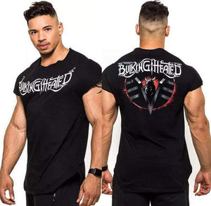 Mens Casual Fashion Skull Printed T-shirt Gyms Fitness Bodybuilding Short Sleeve Cotton T Shirt Tees Tops Male Workout Clothing