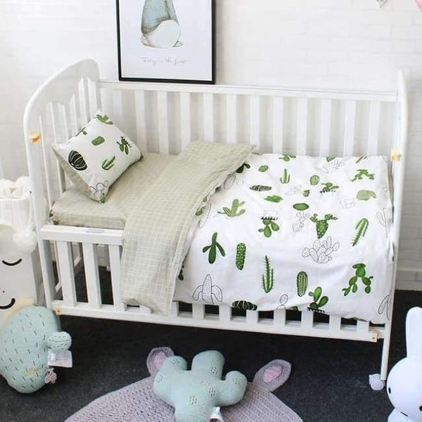 Planet Gates Cactus 3Pcs Baby Bedding Set Cotton Soft Breathable Crib Kit Include Duvet Cover Pillowcase Bed Sheet No Filler Custom Made Letter Bumper