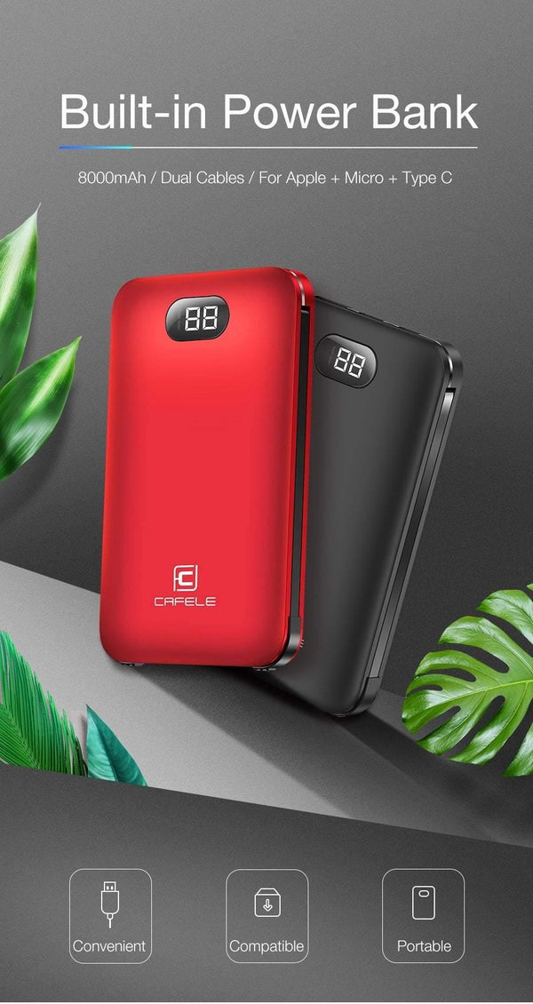 Planet Gates CAFELE 8000mAh Dual USB Power Bank Built-in Output External Battery Charging For iPhone Samsung Huawei Xiaomi LED Display