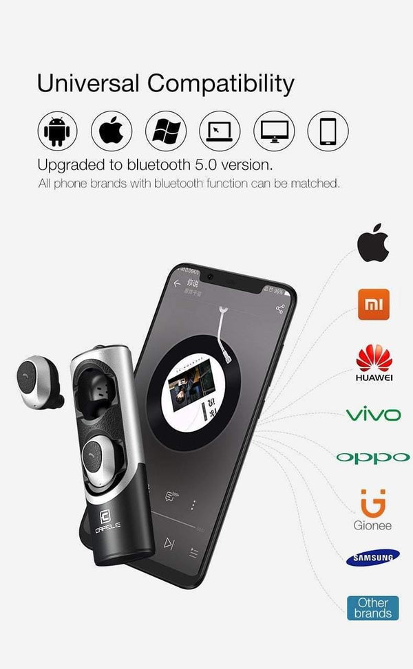 Planet Gates CAFELE In-Ear Bluetooth Earphone Wireless Earbud Metal Heavy Bass Business Earphone High fidelity Sound Quality for Sports Music