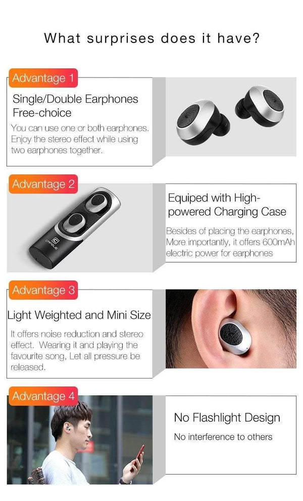 Planet Gates CAFELE In-Ear Bluetooth Earphone Wireless Earbud Metal Heavy Bass Business Earphone High fidelity Sound Quality for Sports Music