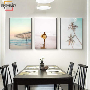 Planet Gates California Surf Art Prints Beach Wall Art Summer Print Sunset Landscape Canvas Painting Surfboard Boho Decor Coastal Posters