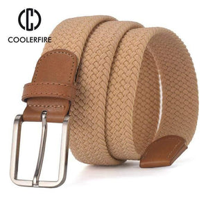 Men Women's Casual Knitted Belt Woven Canvas Elastic Stretch Belt  Plain Webbing Belt Metal Buckle Black MQ003