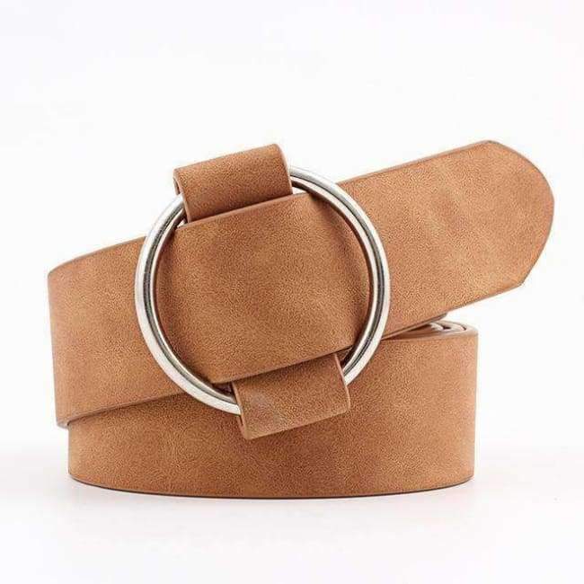 Planet Gates red / 103 Fashion Women Vintage Metal Round Buckle Waist Belt Waistband Needle-free Circle Casual Ladies Belt
