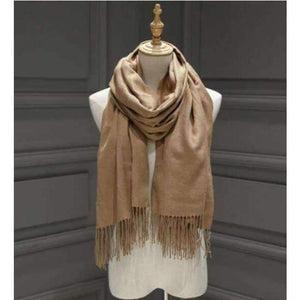 Female Male Canada Wool Cashmere Scarf Pashmina Tassels Women Wrap Warm Luxury Brand Scarf Unisex Men Scarf - Camel