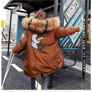 Planet Gates Camel / M 2018 Fur Winter Jacket Women Ladies Parka Jackets Fur Collar Female Winter Coat Women Parkas New Coats