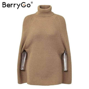 Planet Gates Camel / One Size Turtleneck oversize knitted sweater female poncho Camel loose casual pullover women 2018 Autumn warm black winter jumper