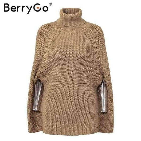 Planet Gates Camel / One Size Turtleneck oversize knitted sweater female poncho Camel loose casual pullover women 2018 Autumn warm black winter jumper