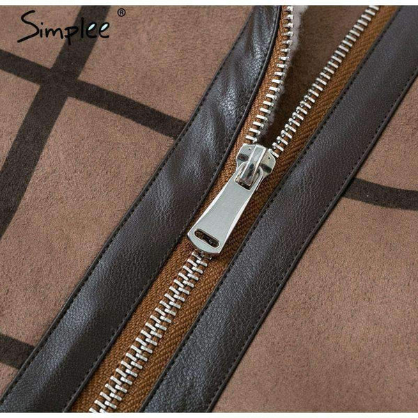 Planet Gates Camel / S Fashion plaid lamb fur jacket coat women Faux winter jacket turn-down 2018 Autumn coat female Casual zipper overcoat