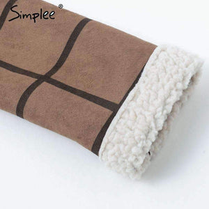 Planet Gates Camel / S Fashion plaid lamb fur jacket coat women Faux winter jacket turn-down 2018 Autumn coat female Casual zipper overcoat