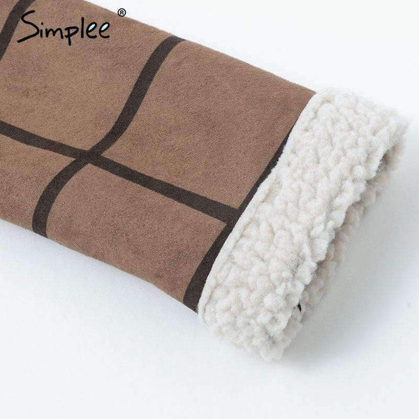 Planet Gates Camel / S Fashion plaid lamb fur jacket coat women Faux winter jacket turn-down 2018 Autumn coat female Casual zipper overcoat