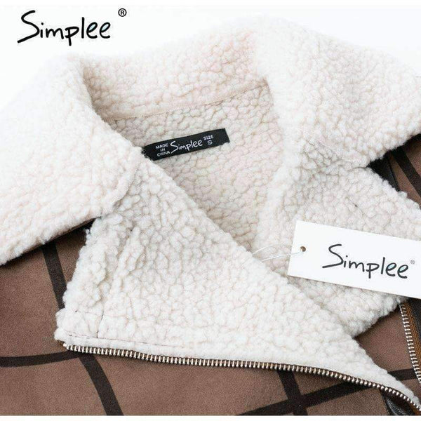 Planet Gates Camel / S Fashion plaid lamb fur jacket coat women Faux winter jacket turn-down 2018 Autumn coat female Casual zipper overcoat
