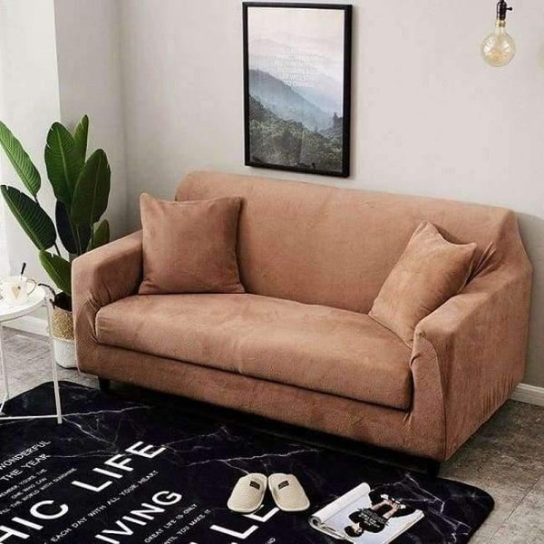Planet Gates camel / Single Seater Plush Sofa Cover 1pcs Velvet Solid Cover All-inclusive Sofa Elastic Fabric Couch Cover Grey Thick Slipcover Home Decor