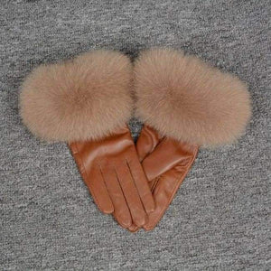 Planet Gates Camel / Size M Jancoco Max* 10 Colours 2018 Genuine Leather Glove New Arrival Real Sheepskin & Fox Fur Gloves Women's Fashion Style S7200