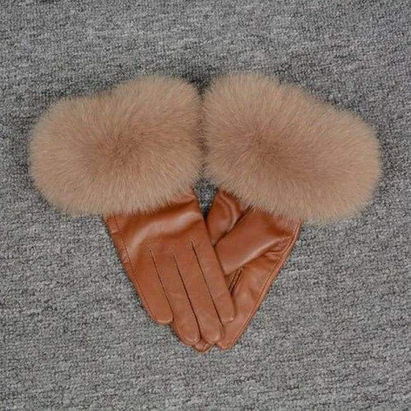 Planet Gates Camel / Size M Jancoco Max* 10 Colours 2018 Genuine Leather Glove New Arrival Real Sheepskin & Fox Fur Gloves Women's Fashion Style S7200
