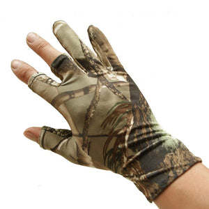 Planet Gates Camo Fishing Gloves Camouflage Anti-Slip Elastic Thin Mitten 3 Fingers Cut Camping Cycling Hunting Half-Finger Gloves Camouflage