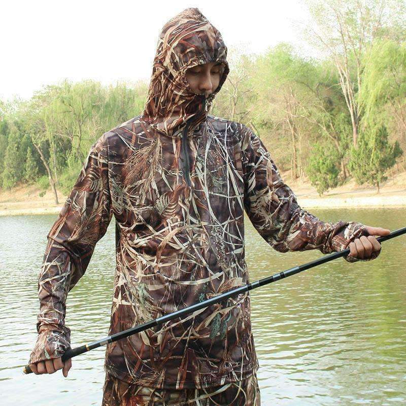 Planet Gates XXL Camouflage Fishing Hoodie Men Outdoor Sweatshirt Men's Hiking Shirt Grass Bionic Camouflage Hunting Shirt Hunting Tops