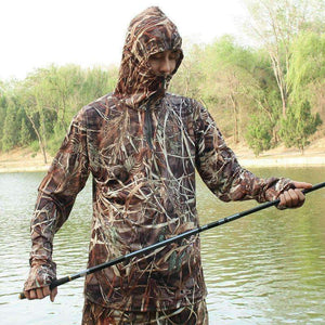 Planet Gates Camouflage Fishing Hoodie Men Outdoor Sweatshirt Men's Hiking Shirt Grass Bionic Camouflage Hunting Shirt Hunting Tops