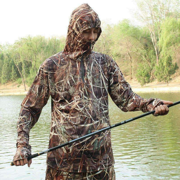 Planet Gates Camouflage Fishing Hoodie Men Outdoor Sweatshirt Men's Hiking Shirt Grass Bionic Camouflage Hunting Shirt Hunting Tops