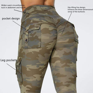 Planet Gates Camouflage Yoga Pants Women Fitness Leggings Workout Sports With Pocket Sexy Push Up Gym Wear Elastic Slim Pants MITAOGIRL