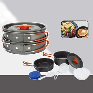 Planet Gates Camping Hiking Non-stick 2x Pot Cooking Set Bowls Camping Portable Jacketed Kettle Cookware Picnic Utensils Tool