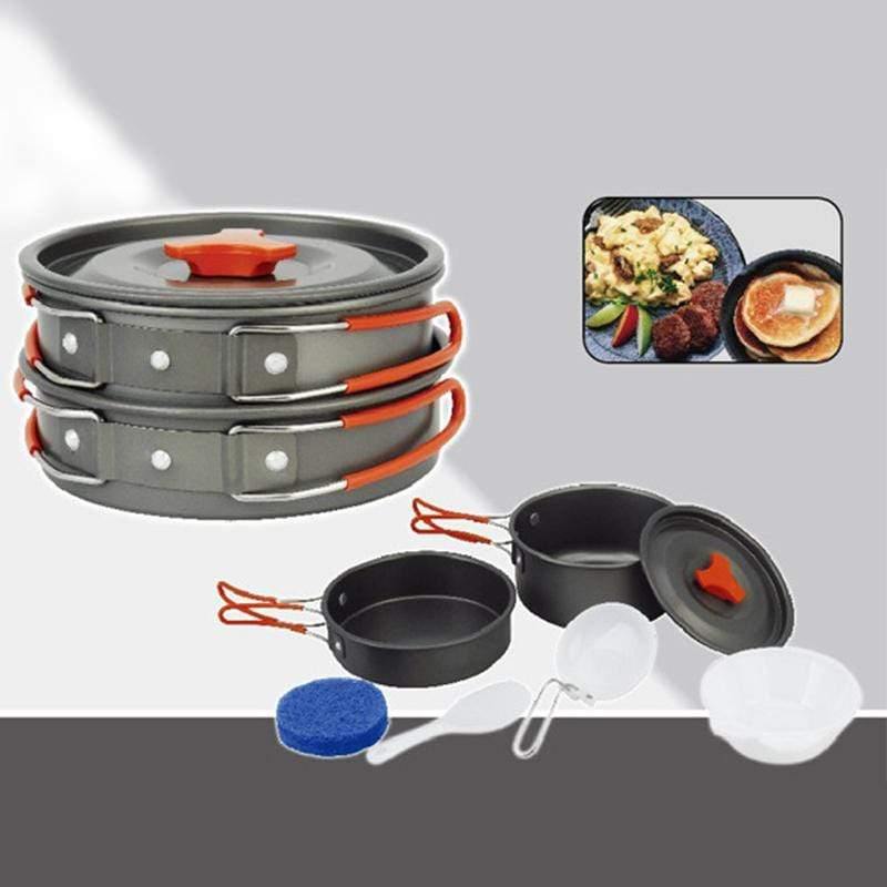 Planet Gates Camping Hiking Non-stick 2x Pot Cooking Set Bowls Camping Portable Jacketed Kettle Cookware Picnic Utensils Tool