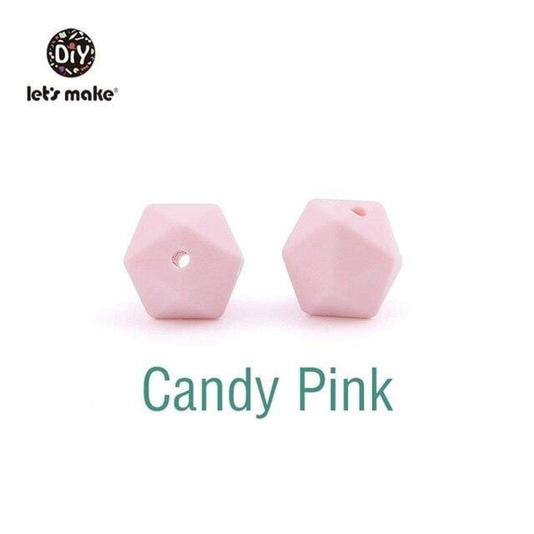 Planet Gates Candy Pink Let's Make 10pc 14mm Silicone Beads Hexagon Bpa Free Silicone Teether Diy Teething Toy Baby Chewable Accessories Baby Teether