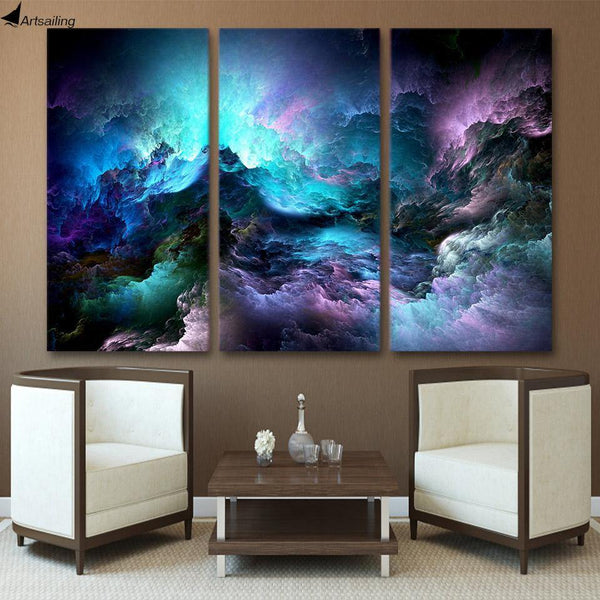 Canvas abstract painting psychedelic art space cloud Picture Posters print HD Printed 3 pieces wall art home decor