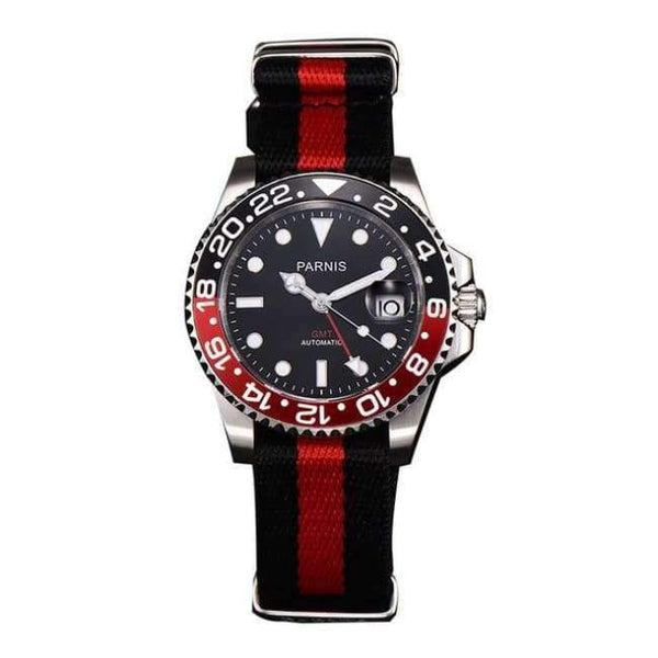 Planet Gates canvas black red Parnis 40mm Mechanical Watches GMT Sapphire Crystal Man Watch 2018 Diver Watch Automatic relogio masculino Role Luxury Watch Men