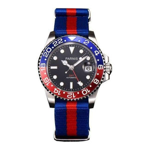 Planet Gates canvas blue red Parnis 40mm Mechanical Watches GMT Sapphire Crystal Man Watch 2018 Diver Watch Automatic relogio masculino Role Luxury Watch Men
