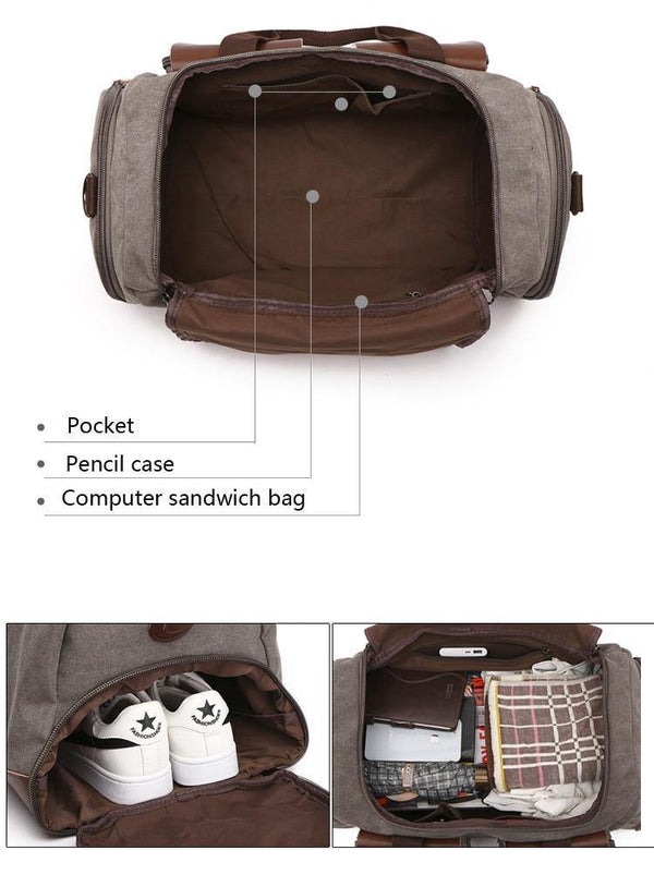 Planet Gates Canvas Leather Men Travel Bag European Style Travel Bags Handbag High Capacity Shoulder Bag Travel Crossbody Baggage