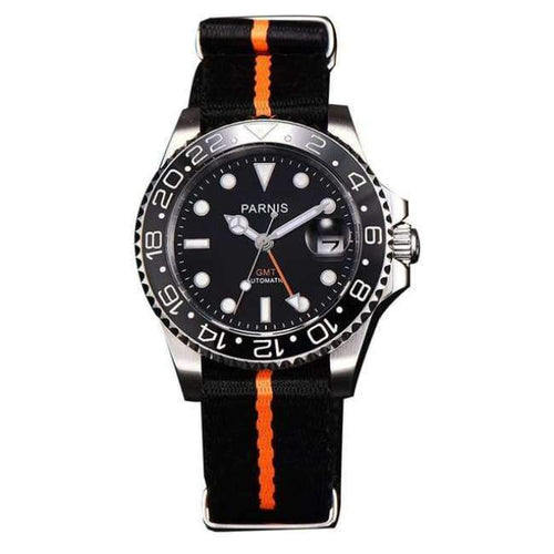 Planet Gates canvas orange needle Parnis 40mm Mechanical Watches GMT Sapphire Crystal Man Watch 2018 Diver Watch Automatic relogio masculino Role Luxury Watch Men