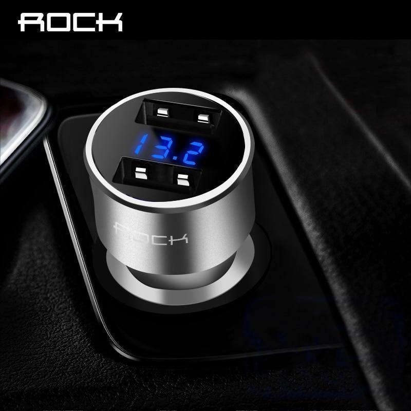 Planet Gates Car Charger Digital Display Dual USB, ROCK 5V 3.4A For iPhone Xiaomi Samsung Fast Charging Voltage Monitoring Universal Phone