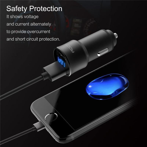 Planet Gates Car Charger Digital Display Dual USB, ROCK 5V 3.4A For iPhone Xiaomi Samsung Fast Charging Voltage Monitoring Universal Phone