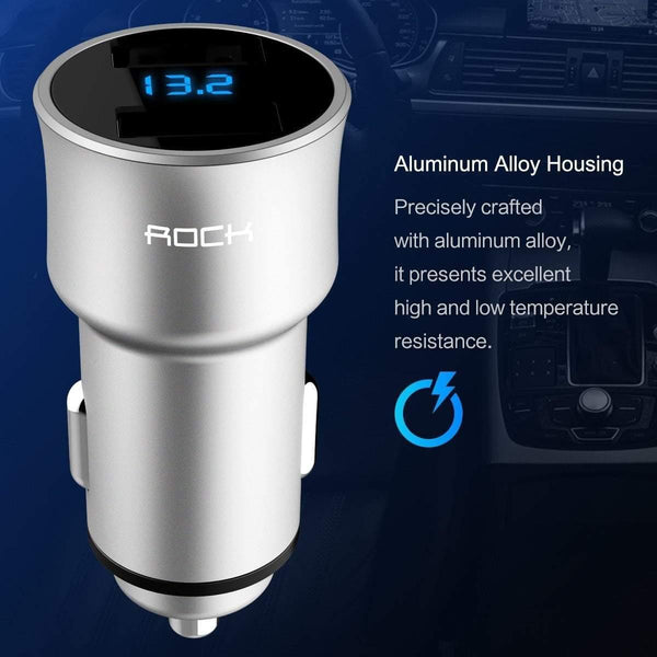 Planet Gates Car Charger Digital Display Dual USB, ROCK 5V 3.4A For iPhone Xiaomi Samsung Fast Charging Voltage Monitoring Universal Phone